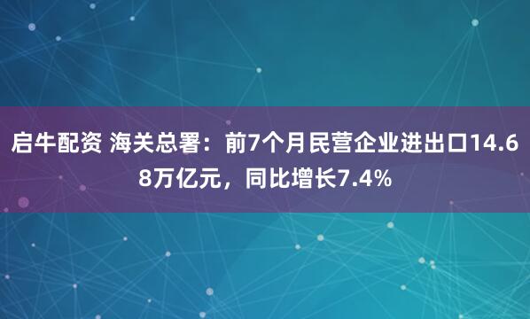 启牛配资 海关总署：前7个月民营企业进出口14.68万亿元，同比增长7.4%